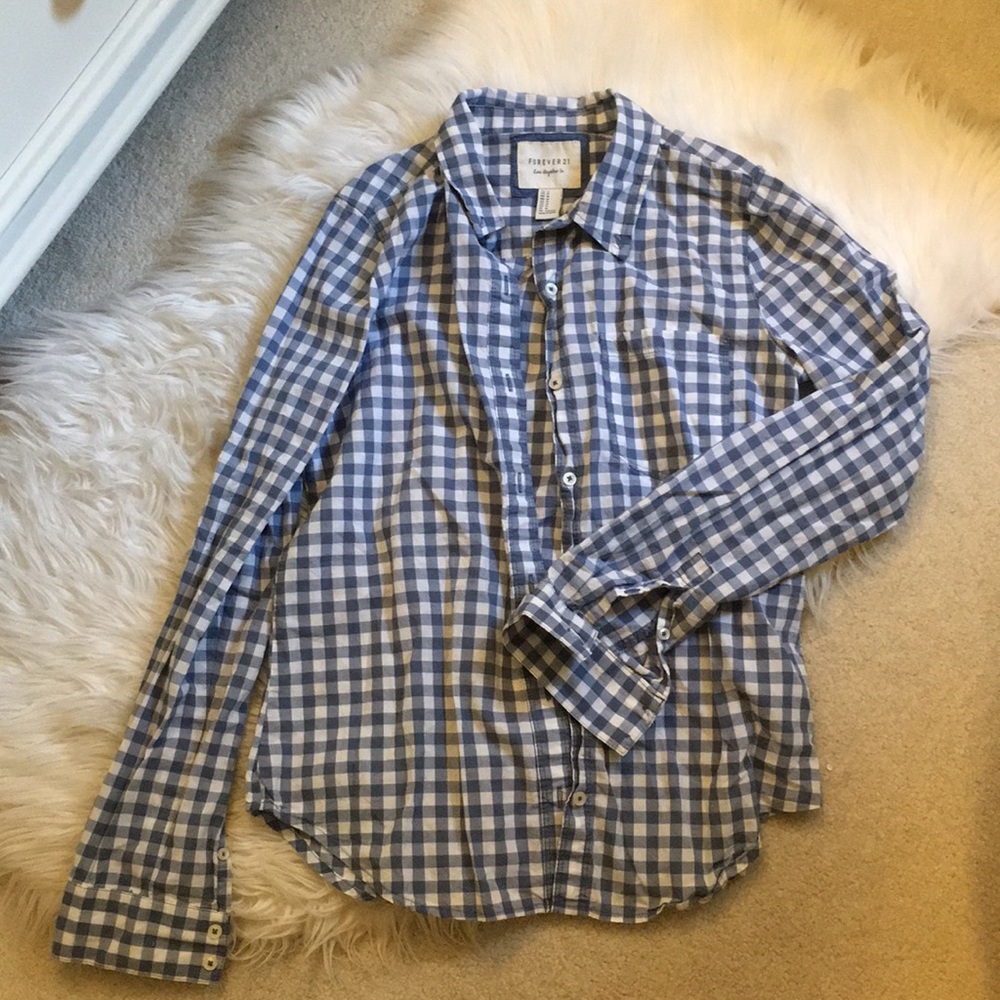 Blue and white checkered dress shirt